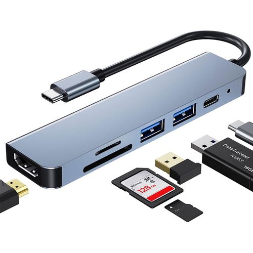 Hub USB C,Adaptateur USB C multiport pour MacBook Pro,Hub USB C  HDMI 6-en-1,Compatible avec Les Ordinateurs Portables USB C,etc. (4K HDMI USB3.0 USB2.0 SD/TF Card Reader 87W PD).[J15]