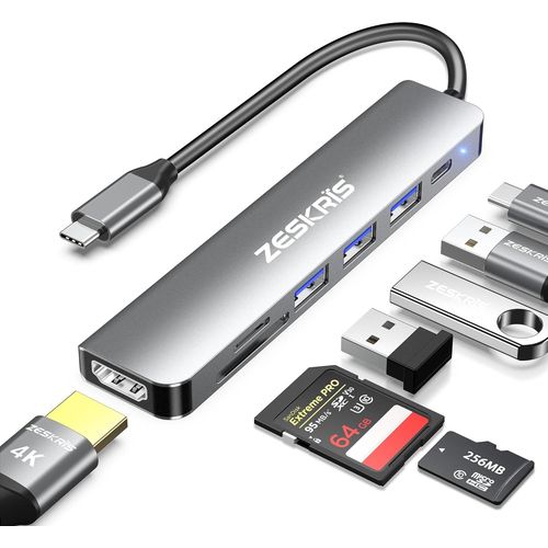 Hub USB C,Adaptateur USB C vers HDMI 7 en 1 avec HDMI 4K,PD 100 W,1 USB 3.0,2 Ports USB 2.0 et Lecteur de Carte SD/TF,rpartiteur multiport Compatible avec MacBook Air/Pro M1/M2,Surface