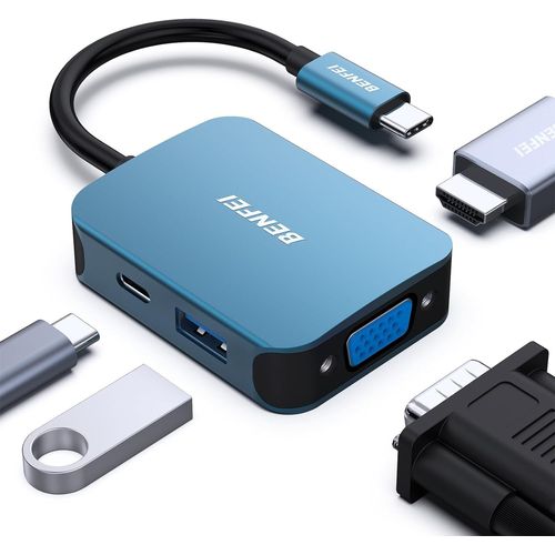 Hub Usb C, Adaptateur Usb C Vers Hdmi Vga, Usb C Vers Usb 3.0, Compatible Pour Macbook Pro/Air, Iphone 15 Plus Pro Max, Samsung S10/9, Surface Book 2, Dell Xps 13/15, Pixelbook Et [GBP6272078]