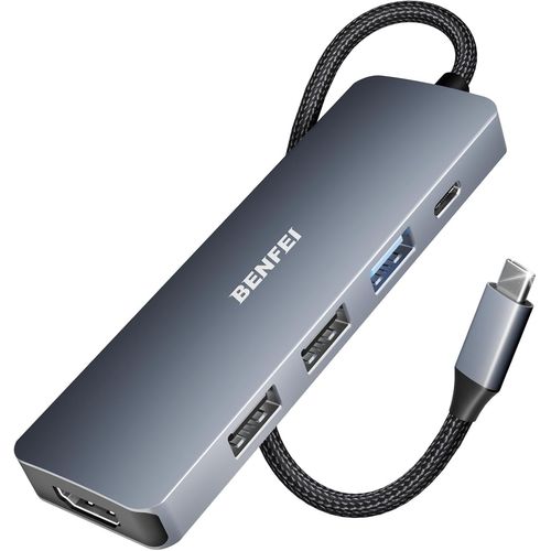 Hub Usb C Hdmi 4K Avec 100W Aliment, 1*Usb-A 3.2 Gen2 10Gbps, 2*Usb-A 2.0, Cble En Silicone Et Design Tiss, Compatible Avec Macbook Pro/Air, Ipad Pro, Imac, Iphone 16 15 Pro Max[POU6265014]