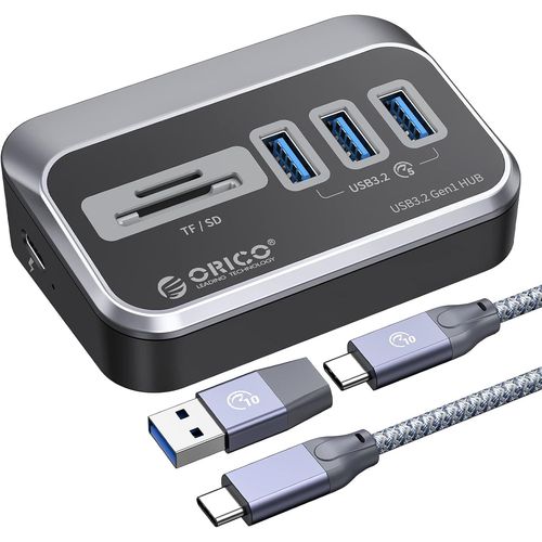 Hub USB C, hub USB 3.2 GEN 1 vers Lecteur de Carte SD, 5 Ports, avec 0,5m cble et Adaptateur USB A, hub de donnes 5 Gbps avec Port d'alimentation 5V/2A de Type C pour PC, Ordinateurs Portable