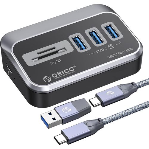 Hub USB C,hub USB 3.2 GEN 1 vers Lecteur de Carte SD,5 Ports,avec 0,5m cble et Adaptateur USB A,hub de donnes 5 Gbps avec Port d'alimentation 5V/2A de Type C pour PC,Ordinateurs Portable.[W512]