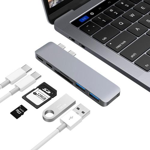 Hub USB-C MacBook Pro, Adaptateur HUB Double Type-C 7 en 1 avec 2 Ports Type-C, 2 Ports USB 3.0, 1 Port Carte SD/TF et 1 Port HDMI 4K