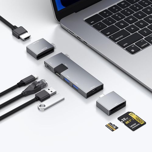 Hub USB C pour MacBook,USB-C Hub 7 en 2,pour Thunderbolt 4 Port,4K 60Hz HDMI,Ethernet,2 ports de donnes USB A,lecteur de carte microSD SD pour MacBook Pro 13