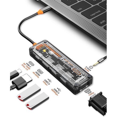 HUB USB C,Station d'accueil,avec HDMI 4K,VGA,PD 100W,USB 3.0/2.0,Audio et Micro 3,5 mm,Compatible avec MacBook Pro/Air et Autres appareils de Type C