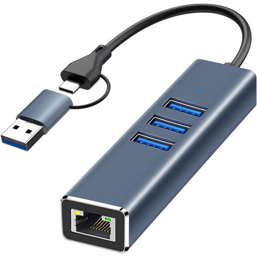 HUB USB Ethernet avec 3 Ports USB 3.0,1000Mbps RJ45 Adaptateur USB C vers LAN,Adaptateur USB RJ45 Rseau et 5Gbps Ports USB 3.0 pour Windows 11 10 8,Mac OS Linux.[W816]