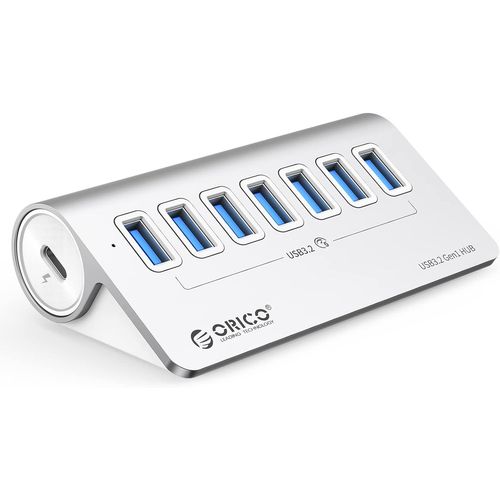 Hub USB,hub USB C en aluminium  7 ports,hub de donnes USB 5 Gbit/s avec cble USB C de 0,5m et adaptateur USB A,rpartiteur USB avec port d'alimentation de type C 5 V/2 A pour Macbook,iMac