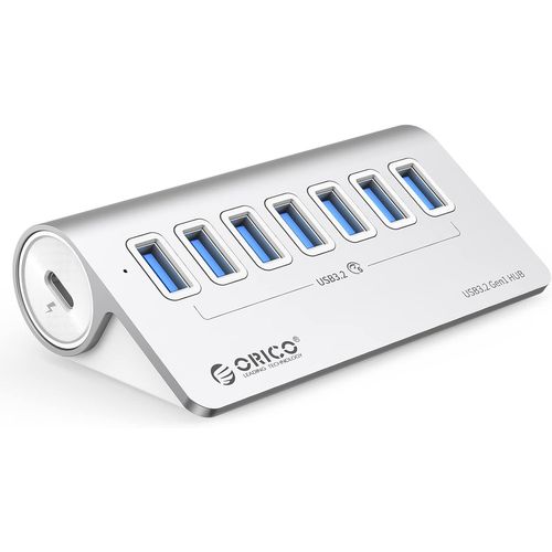 Hub USB,Hub USB C en Aluminium  7 Ports,hub de donnes USB 5 Gbit/s avec cble USB C de 1m,rpartiteur USB avec Port d'alimentation de Type C 5 V/3 A pour iMac,iMac Pro,Tout-en-Un Bureau