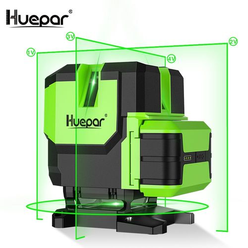 Huepar Niveau Laser Multiligne Auto-Nivellement Ligne Verticale& Horizontale&point D'aplomb Vert Outil Laser Avec tui Rigide-Ls41g