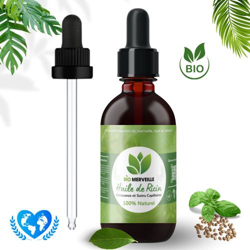 Huile De Ricin Bio 100% Naturelle  Soin Cheveux Et Barbe  100ml - Pousse Et Stimulation Capillaire - Soins Hydratant - Bouteille En Verre  Pipette - Castor Oil - Biomerveille