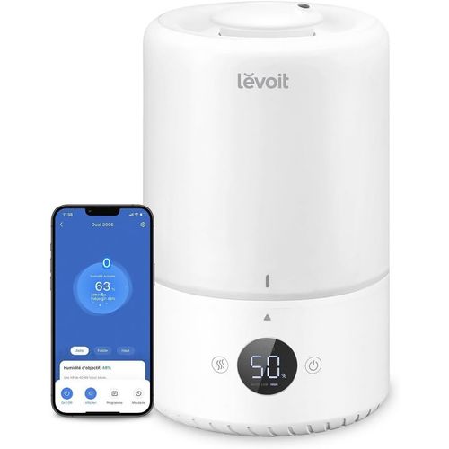 Humidificateur D'Air  Ultrasons  Brume Froide Bb Intelligent Top-Fill 3L, Avec Alexa Et App, Diffuseur, <28Db Mode Auto Silencieux, Minuterie, Sans Bpa Dual 200S, Blanc[MAC0877]