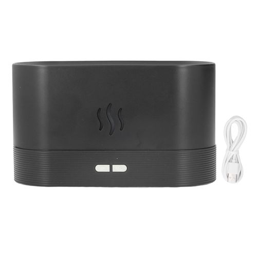 Humidificateur de bureau 180 ml, simulation d'incendie, arret automatique, lumiere LED douce, intensite variable, silencieux, USB, pour maison, bureau, voiture, noir