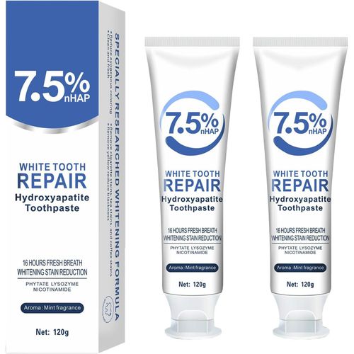 Hydroxyapatite Toothpaste,7.5% Hydroxyapatite Dentifrice Pour Protger L'mail,Dentifrice De Soins De Nettoyage En Profondeur,Favorise Le Blanchiment Naturel Des Dents,120g,2pc