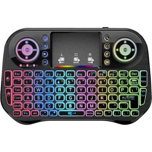 i10 Mini Clavier sans Fil Smart TV Clavier Mini sans Fil Rtroclair avec Souris Touchpad, Bluetooth et 2,4 GHz USB Clavier pour Android TV Box/HTPC/Pad/Notebook/Projector