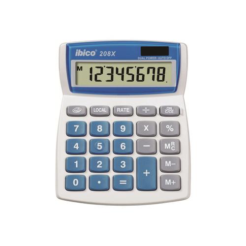 Rexel Ibico 208x - Calculatrice De Bureau - 8 Chiffres - Panneau Solaire, Pile - Blanc, Bleu