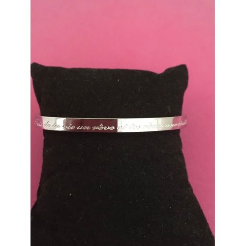 Ide Cadeau 🎁 , Bracelet Jonc Argent, Avec Inscription De Chaque Ct Fais De Ta Vie Un Rve Et Tes Rves Une Ralit, Peut Rester Au Poignet, 5 Mm De Largeur , Livre Avec Sa Pochette Cadeau 
