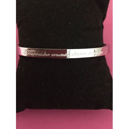 Ide Cadeau 🎁 , Bracelet Jonc Argent, Avec Inscription De Chaque Ct Tatoue,Mais Bien leve, Peut Rester Au Poignet, 5 Mm De Largeur , Livre Avec Sa Pochette Cadeau 