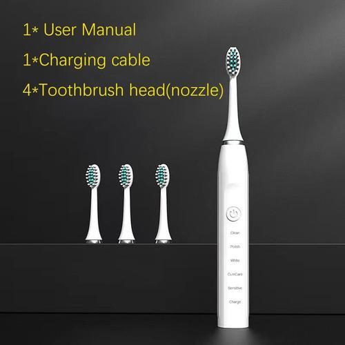 Ilike-Brosse  Dents lectrique Sonique Pour Hommes Et Femmes,Brosse  Dents Domestique Pour Adultes,Cheveux Doux Non Rechargeables,tanche Ipx7 - Type White 4 Head