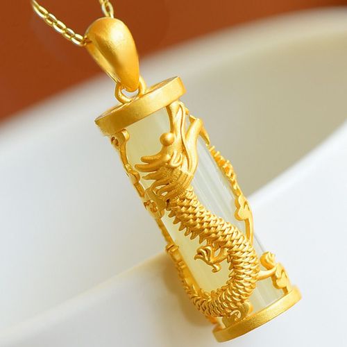 Imitation Hetian Jade Dragon Et Phnix Colonne Pendentif Hommes Et Femmes Hritage Ancien Or Incrust De Jade Dragon Colonne Zodiaque Jade Pendentif Collier Pendentif Lvn4063