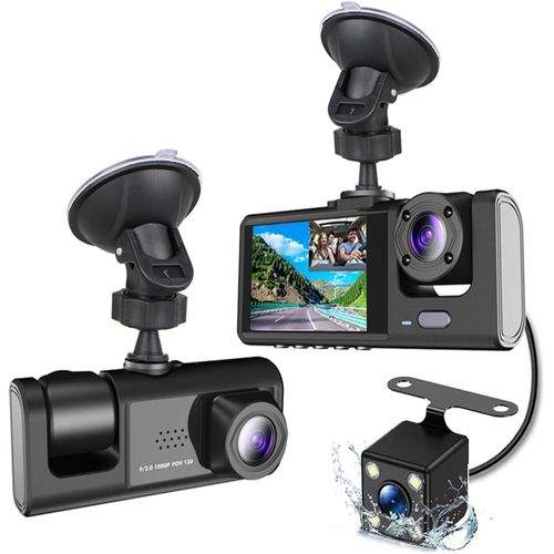 In-Car Camera,Front and Rear Inside 3 Cameras 1080P + 720P + 480P Camcorder Night Vision Recorder with Parking Mode,Loop Recording