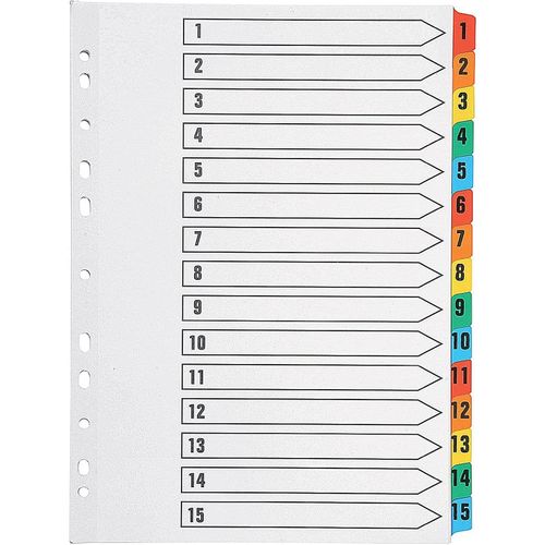 Index A4 Avec Perforations Et Intercalaires Multicolores Renforcs Numrots De 1  15