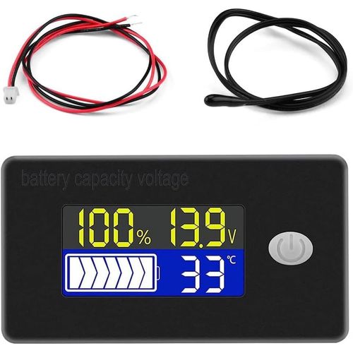 Indicateur De Capacit De La Batterie 12v Affichage Lcd Voltmtre Testeur De Temprature Pour Li-Ion Lifepo4 Plomb.[V153]
