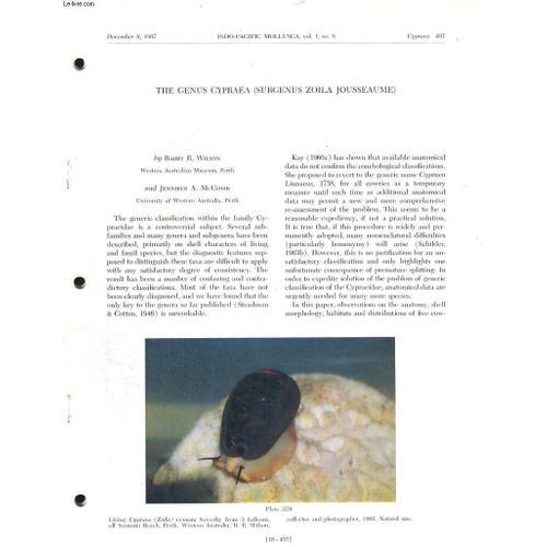 Indo-Pacific Mollusca, Vol. 1, N8, December 8, 1967 : The Genus Cypraea (Subgenus Zoila Jousseaume) By Barry R. Wilson And Jennifer A. Mccomb de Collectif