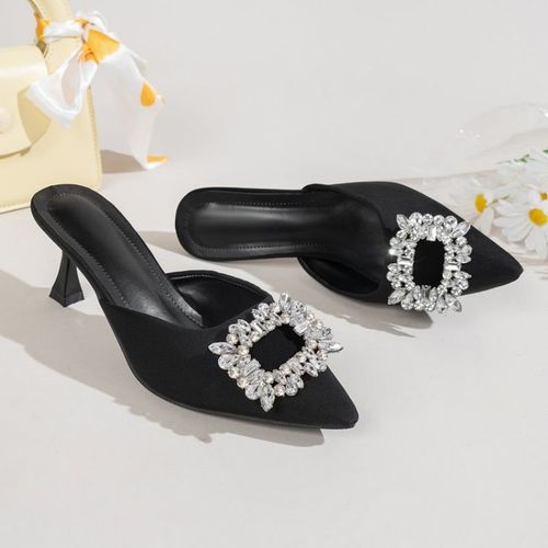 Injsatin-Escarpins Pointus  Talons Hauts Pour Femmes,Rose,Rouge,Biscuits,Cristal,Mariage,Sans Lacet,Coupe,Mules,2023 - 40