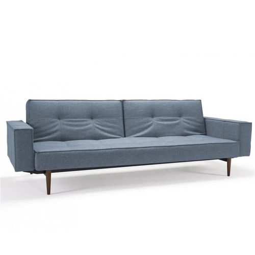 Canap Convertible Splitback Styletto Avec Accoudoirs Pieds Fuseau Chne Noyer Tissu Mixed Dance Light Blue