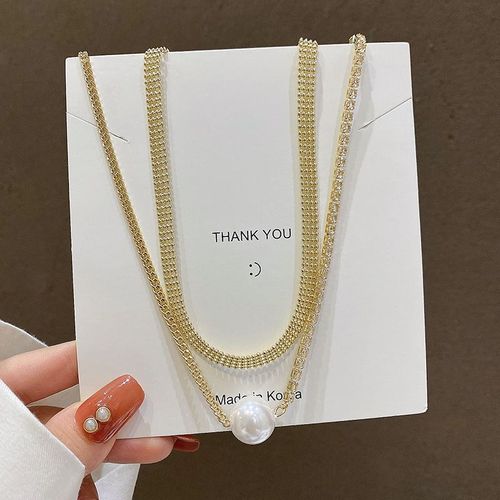 Ins Collier En Acier Au Titane A Double Couche A La Mode Personnalit Exagre Des Femmes Perle Clavicule Chane Net Temprament Rouge Collier Accessoires-Xl334 Or