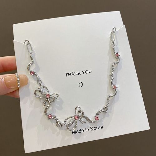 Ins Design A La Mode Rose Diamant Arc Collier Femme A La Mode Temprament Chane De Chandail Irrgulier Nouveaux Accessoires Polyvalents-Sw-X1043 Argent