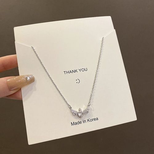 Ins Style Design De Niche Sens Ailes D'ange Collier En Acier Au Titane Femmes Lumiere Luxe Personnalit Zircon Amour Pendentif Clavicule Chane-Sw-X1105 Argent