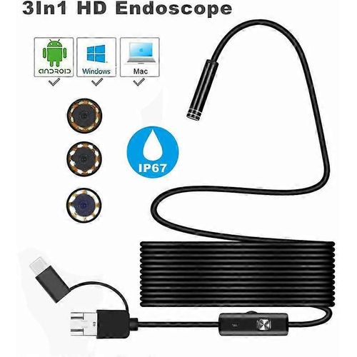 Inspection DEndoscope Android Usb Type-C 3 En 1 7 Mm Camra 6 Led Hd Tanche
