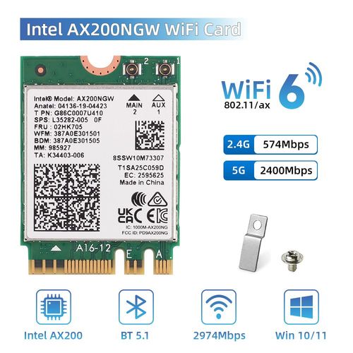 Intel ax200ngw - Carte rseau sans fil AX210NGW, Intel AX210, AX200, AC8265, 6GHz, Tri bande, Bluetooth 5.3, M.2, NGFF wifi m2 antenne wifi cle wifi carte wifi 6 recepteur wifi cle wifi 6 carte rseau m2 wifi