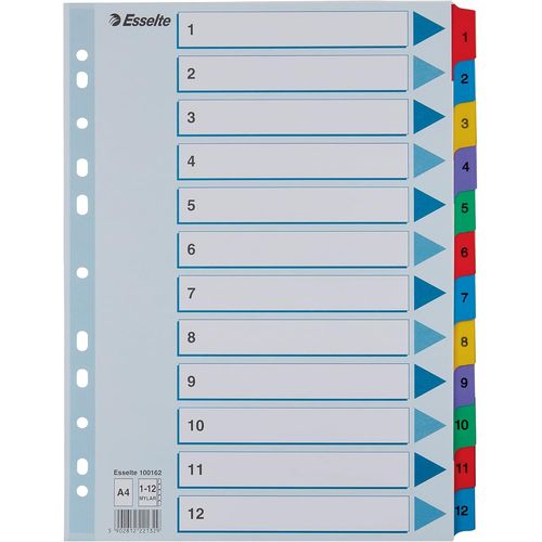 Intercalaires A4 1-12, Touches Et Bande Perfore Renforces En Mylar, Carton Rsistant, Bleu, 12 Onglets Avec Table Des Matires, 100162