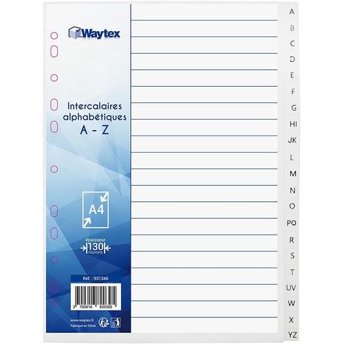 Intercalaires Alphabtiques A4 21 Touches Avec Lettres Imprimes De A  Z En Polypropylne Blanc