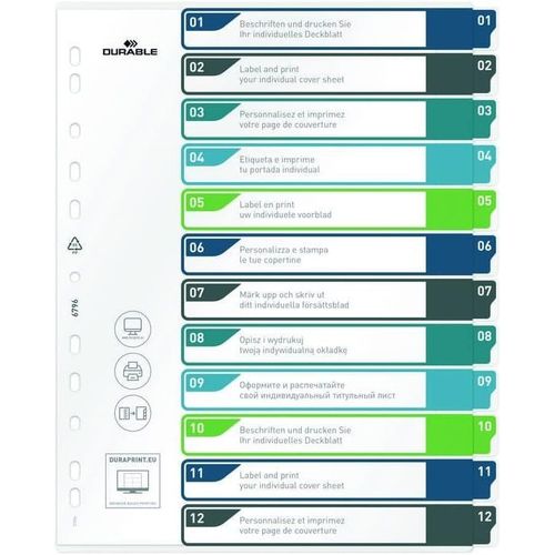 Intercalaires Imprimables Translucides A4+ 12 Onglets - Multicolore - 1 Pice