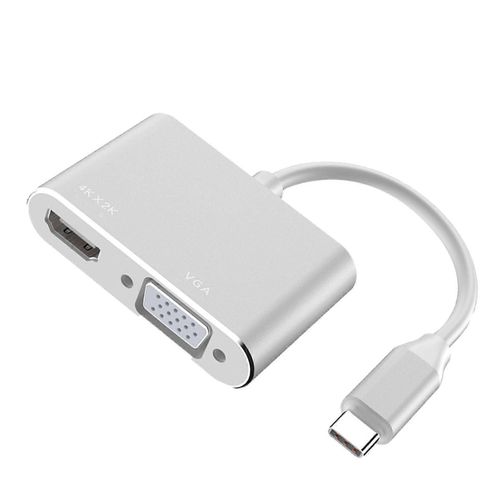 Interface multimdia 2 en 1 Type C vers HD Prise en charge de l'adaptateur VGA 4K 30Hz Plug and Play Type C vers VGA Convertisseur Argent