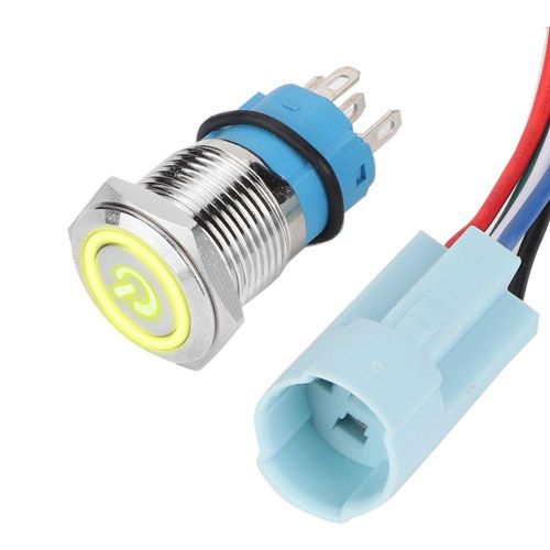 Interrupteur a bouton-poussoir autobloquant etanche pour eclairage LED de voiture, 16 mm, 12 V, avec prise (jaune)