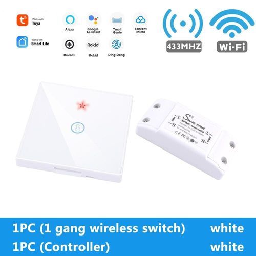 Interrupteur D'clairage Wifi 220v Rf 433mhz Avec Disjoncteurs Module De Retard De Tlcommande Interrupteur De Minuterie Bricolage Fonctionne Avec Alexa Google Home, 1pc) Interrupteur Sans Fil 1 Gang + Contr?Leur 1pc Blanc
