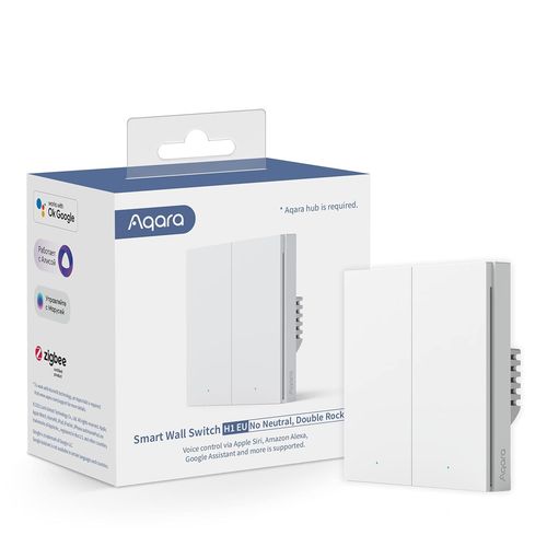 Interrupteur Mural Intelligent H1 Eu (Double Boutons,Sans Neutre),Ncessite Aqara Hub,De L'interrupteur  Tlcommande,Est Compatible Avec Alexa,Homekit,Google Assistant,Ifttt