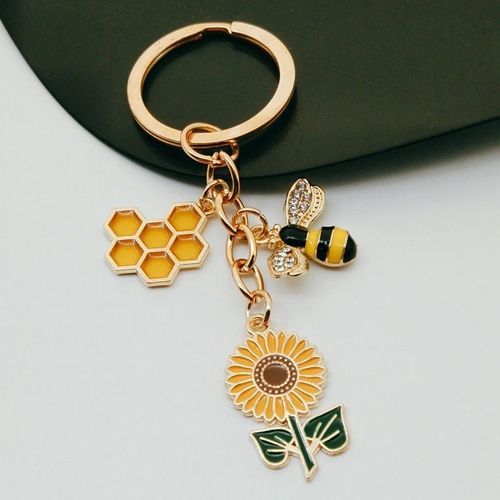 Interrupteur Porte-Cls En mail Pour Hommes Et Femmes,Fleur De Soleil,quation En Accent D'abeille,Porte-Cls De Jardin,Bijoux Faits  La Main,Navire De Chia - Type Gold