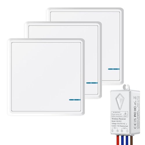Interrupteur Sans Fil, Interrupteur Sans Fil 433mhz Interrupteur Telecommande Sans Fil Interrupteur A Distance Eclairage Domestique (3pk Interrupteur 1gang Et 1pk Rcepteur 10a)