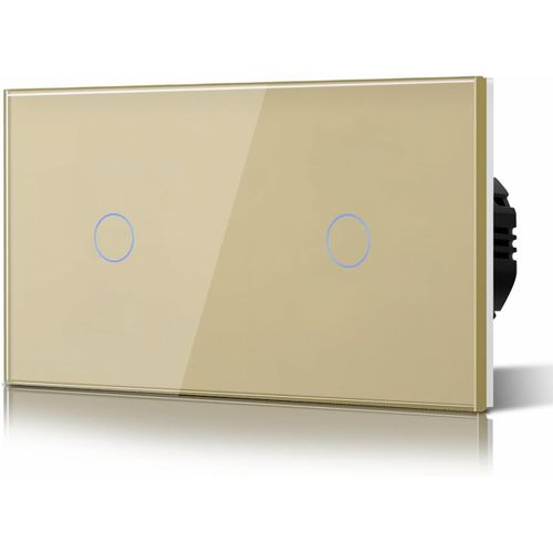 Interrupteur Tactile Double 1 Gang 1 Voie Commutateur D'clairage Mural Compatible Avec La Lumire Led cran Tactile En Verre Plaque De Cristal Tremp Avec Rtroclairage Bouton 15[MAT791293]