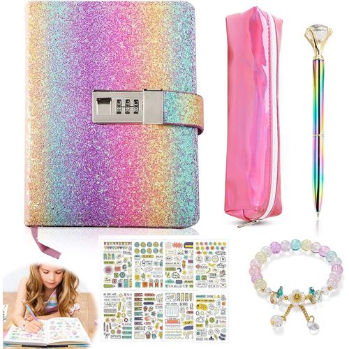 Intime Avec Cadenas Pour Filles De 7 8 9 10 11 12 13 Ans, Intime Avec Code Cadeaux De Nol Pour Adolescentes Ensemble De Papeterie Carnet Secret Trousse Stylo Bracelet Autocollant