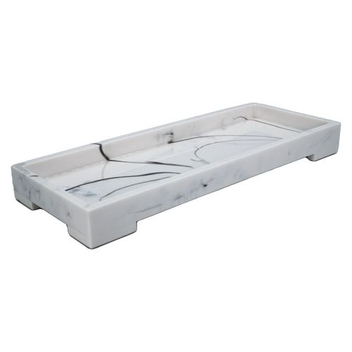 Intirilife Plateau De Rangement Multifonctionnel Tablette Wc Planche De Service En Marbre Blanc En Rsine Synthtique - 29.5 X 11.2 X 3 Cm - Une Protection lgante Des Surfaces Et Des Organiseurs