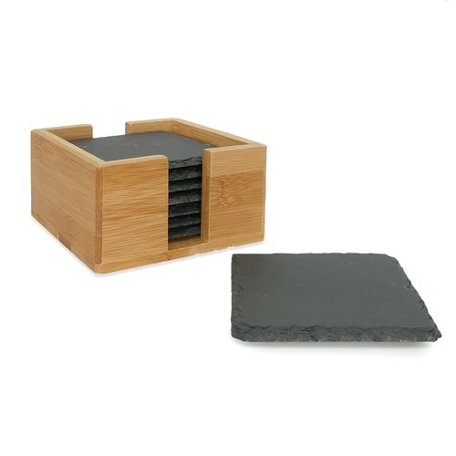 Intirilife Set De 11 Sous-Verres En Ardoise Noire Avec Support En Bambou Et Crayons  Craie - 10 X 10 Cm - Pour Dcorer Et Protger Les Tables