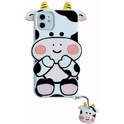 Iphone 8 Plus / 7 Plus / 6 Plus 3d Dessin Anim Vache  Lait Design Couverture En Silicone Amusante, Housse De Coque Pour Animaux Avec Pendentif Mignon, Coque De Tlphone De Protection Anti-Stratch P