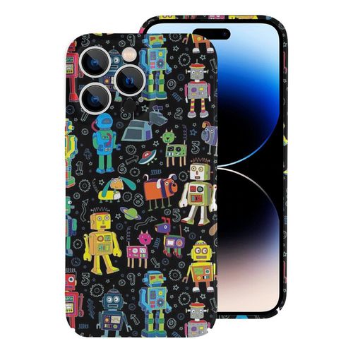 Iphone Samsung Coque Robots In Space - Black - Fun Pattern Par Cecca Designs Compatibilit Pour tui 18 17 16 15 14 13 12 Plus Pro Max Galaxy S25 S24 S23 S22 Ultra Note 20
