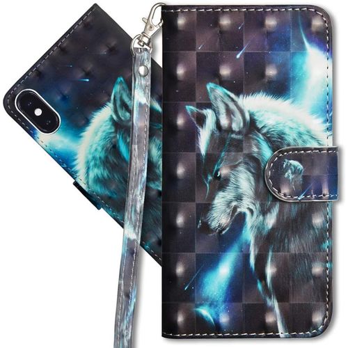 Iphone Xs Max tui  Rabat 3d Dsign Portefeuille Housse Magntique Fonction Stand Porte Carte Pu Cuir Protection Coque Pour Apple Iphone Xs Max 2018. Yx 3d - Wolf